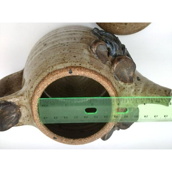 Stoneware Teapot Lid Mustache Ponytail Vintage 1970s Artist Signed Bottom 5 Inch - Picture 4 of 14